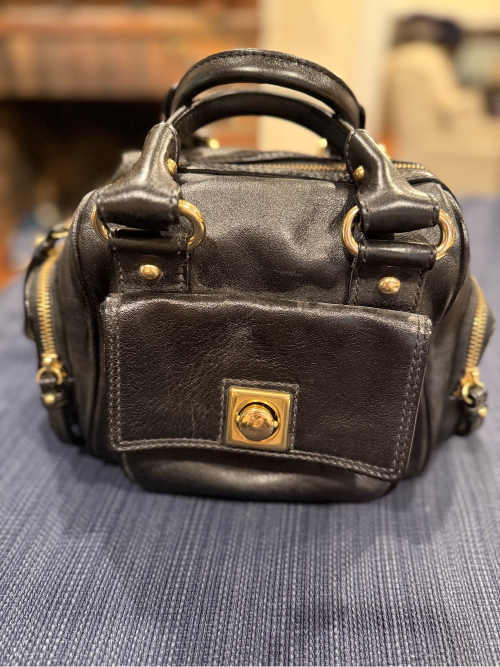 Banana Republic Black Handbag with Gold Logo Plate